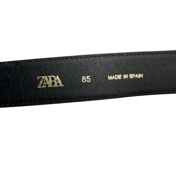 Zara | Women | Black Solid Geometric Brass Buckle Leather Belt | Size EU 85 main image 9